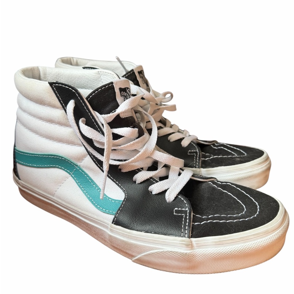 Vans Black and White Sneakers with Teal Stripe